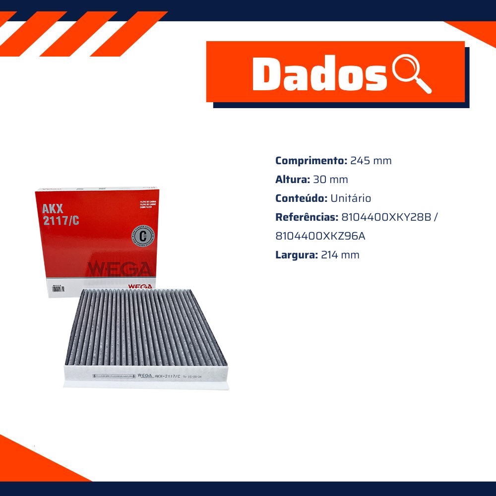 Filtro de Ar da Cabine com Carvão Ativado para GWM HAVAL H6 - Wega - AKX-2117/C