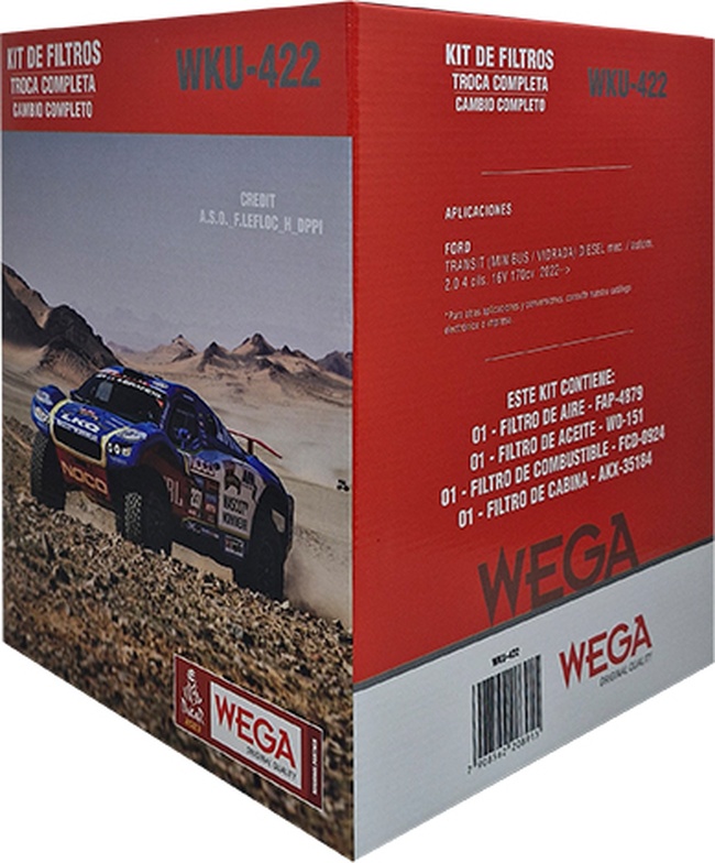 Kit Troca Completa Filtros Ar Combustível Óleo Cabine Transit 2.0 16V Diesel 22> - Wega - WKU-422