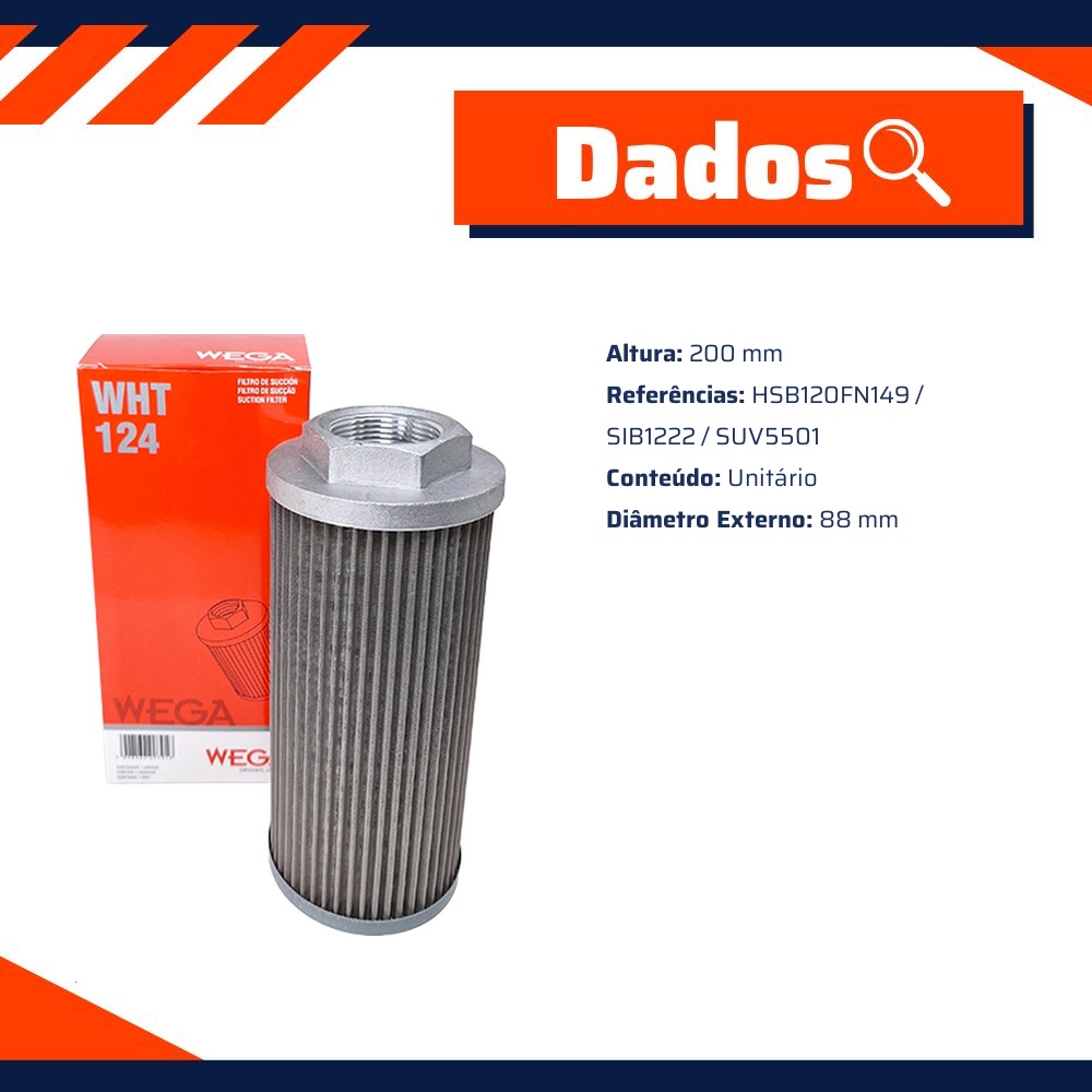 Filtro de Óleo Hidráulico - Wega - WHT-124