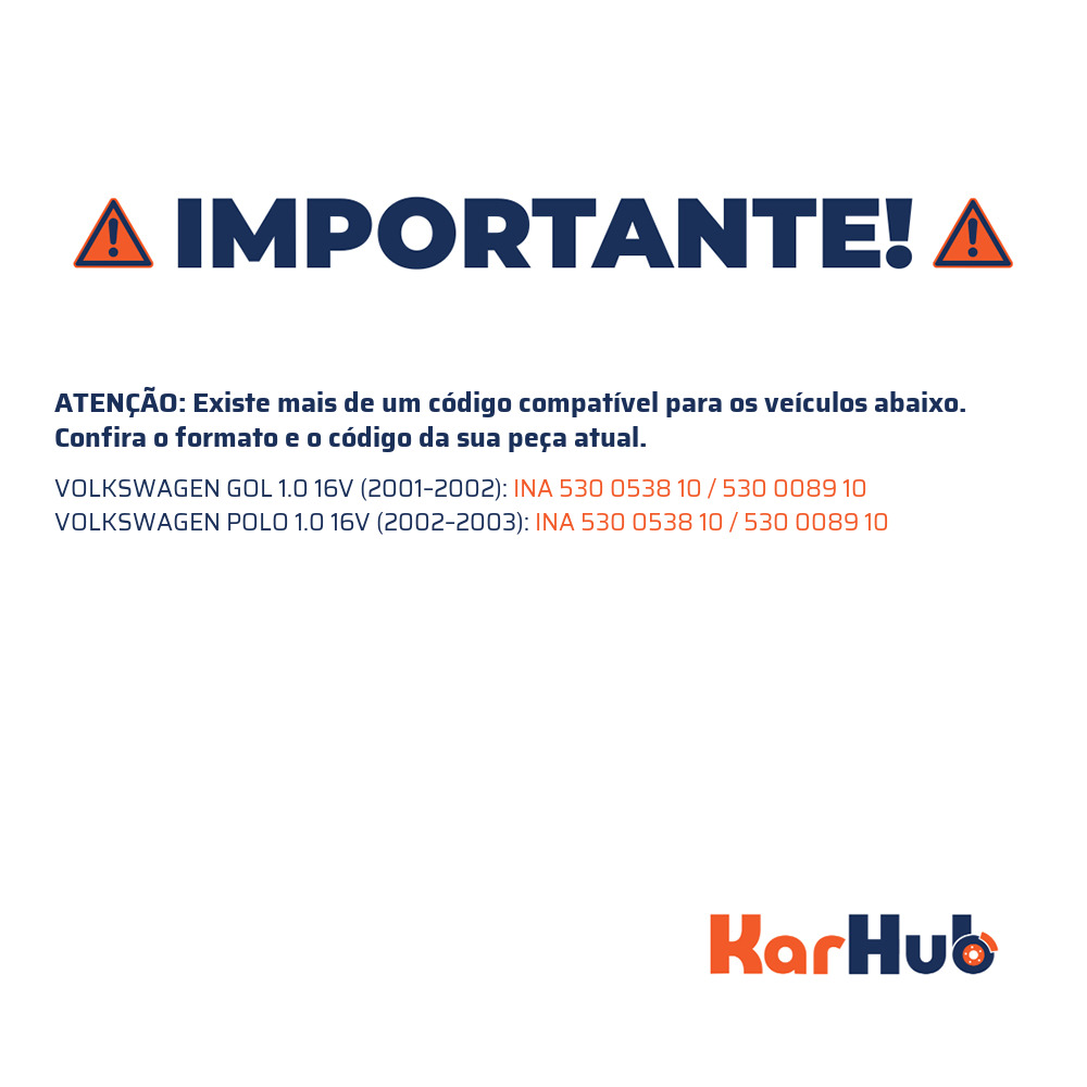 Kit Tensor e Correia para Volkswagen Gol e Polo - INA - 530 0538 10