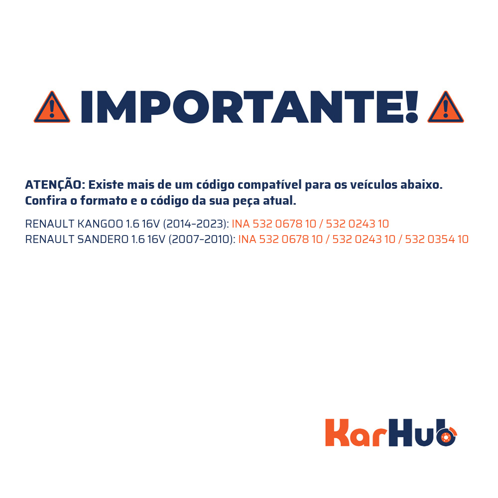Polia da Correia Dentada para Renault Kangoo e Sandero - INA - 532 0678 10