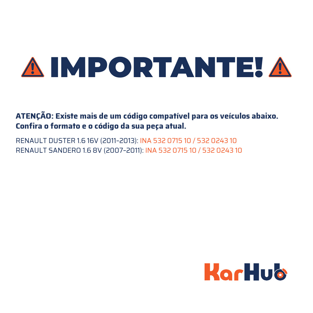 Polia da Correia Dentada para Renault Duster e Sandero - INA - 532 0715 10