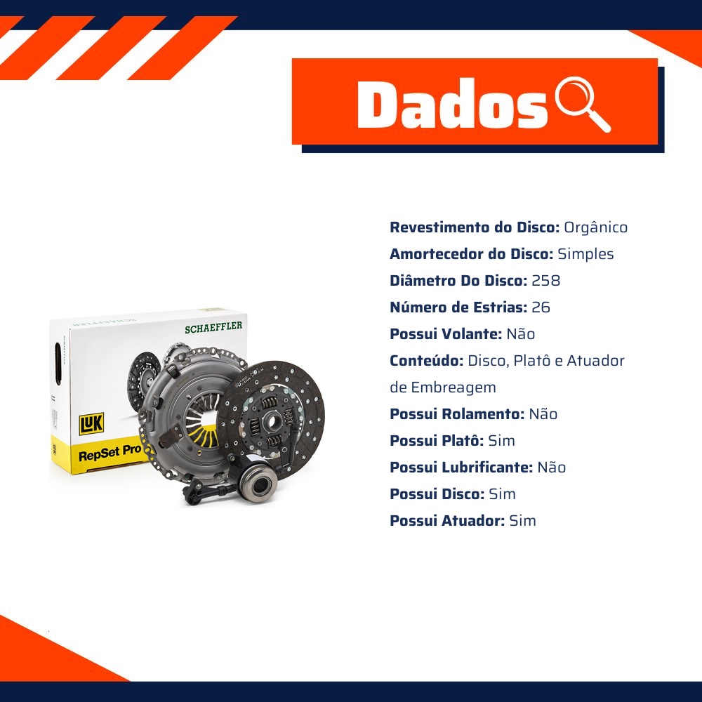 Kit de Embreagem com Disco, Platô e Atuador para Mercedes-Benz Sprinter 416 e Sprinter 516 - LuK - 626 3148 33