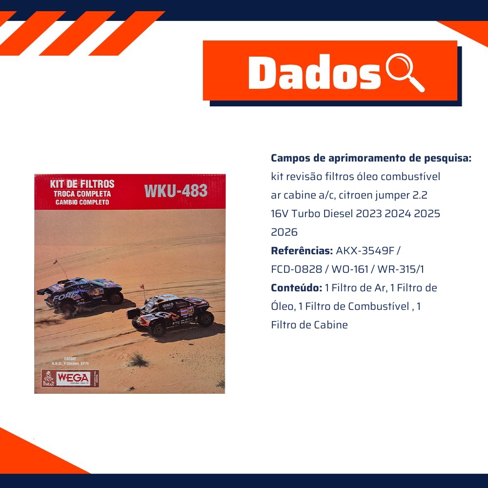 Kit Filtros de Ar Combustível Óleo e Cabine - Wega - WKU-483