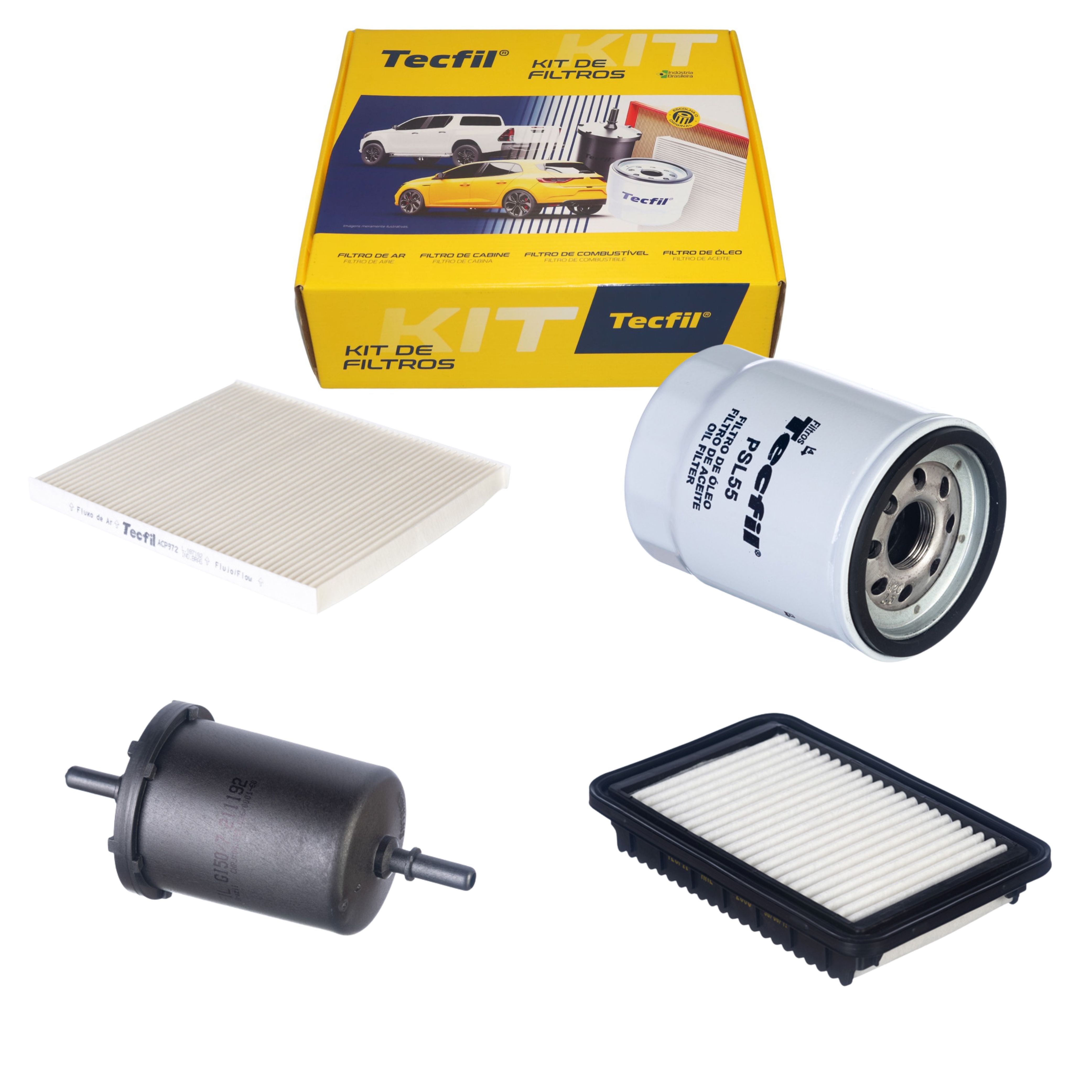 Kit de Filtros com Filtro de Ar, Filtro do Ar Condicionado, Filtro de Combustível e Filtro de Óleo - Tecfil - KTL005