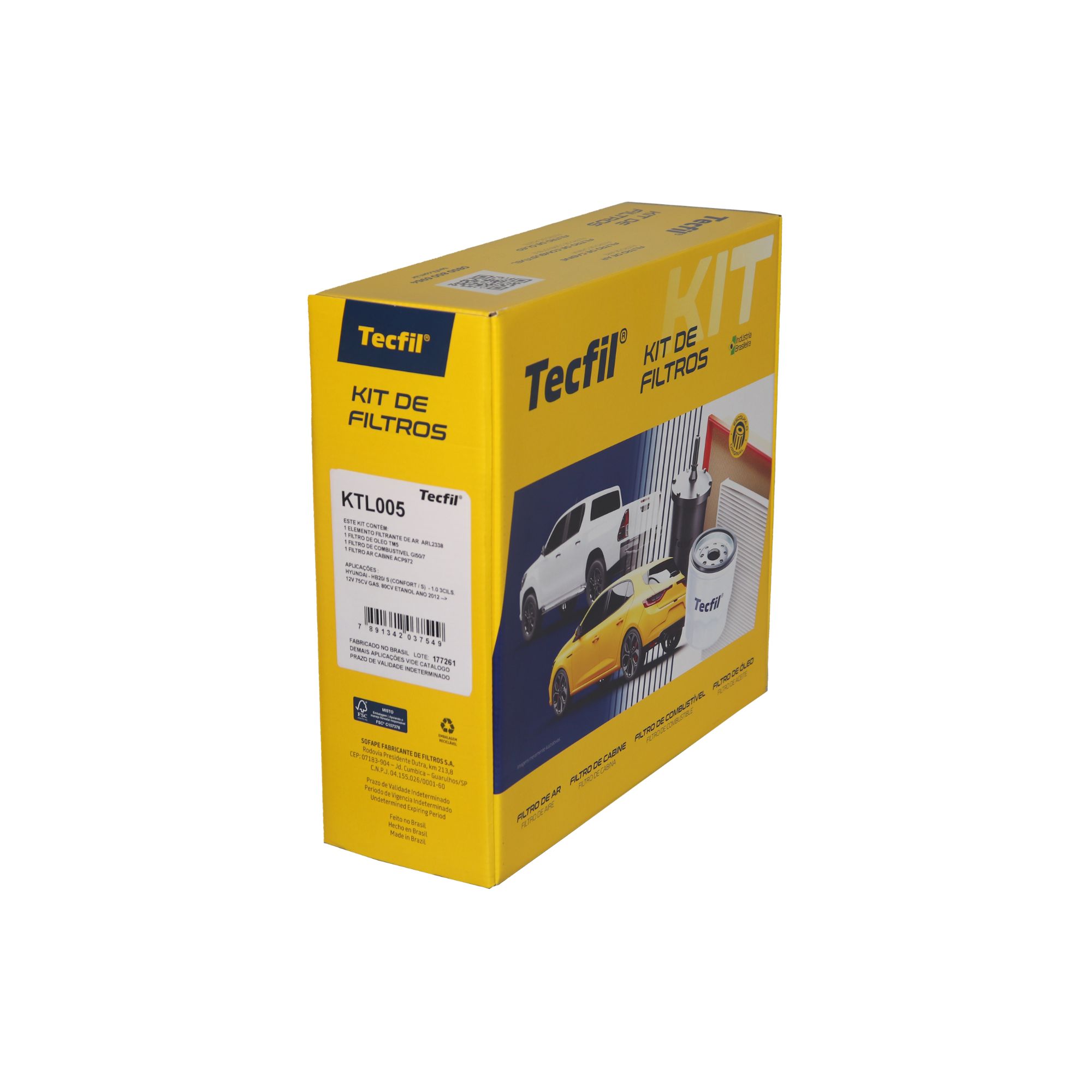 Kit de Filtros com Filtro de Ar, Filtro do Ar Condicionado, Filtro de Combustível e Filtro de Óleo - Tecfil - KTL005