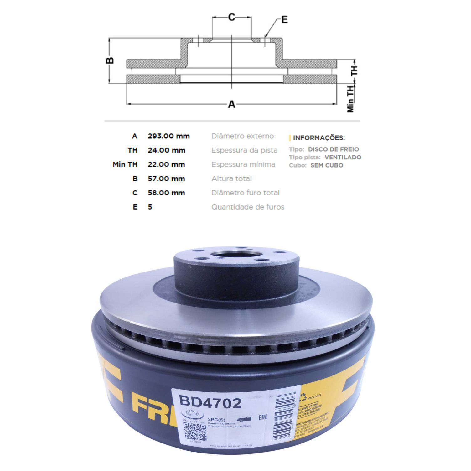 Par Disco de Freio Ventilado Dianteiro - Fremax - BD4702