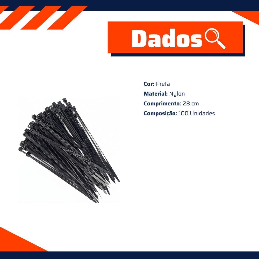 100 Abraçadeira Nylon 28cm Preta - DPaula - DP7.024P