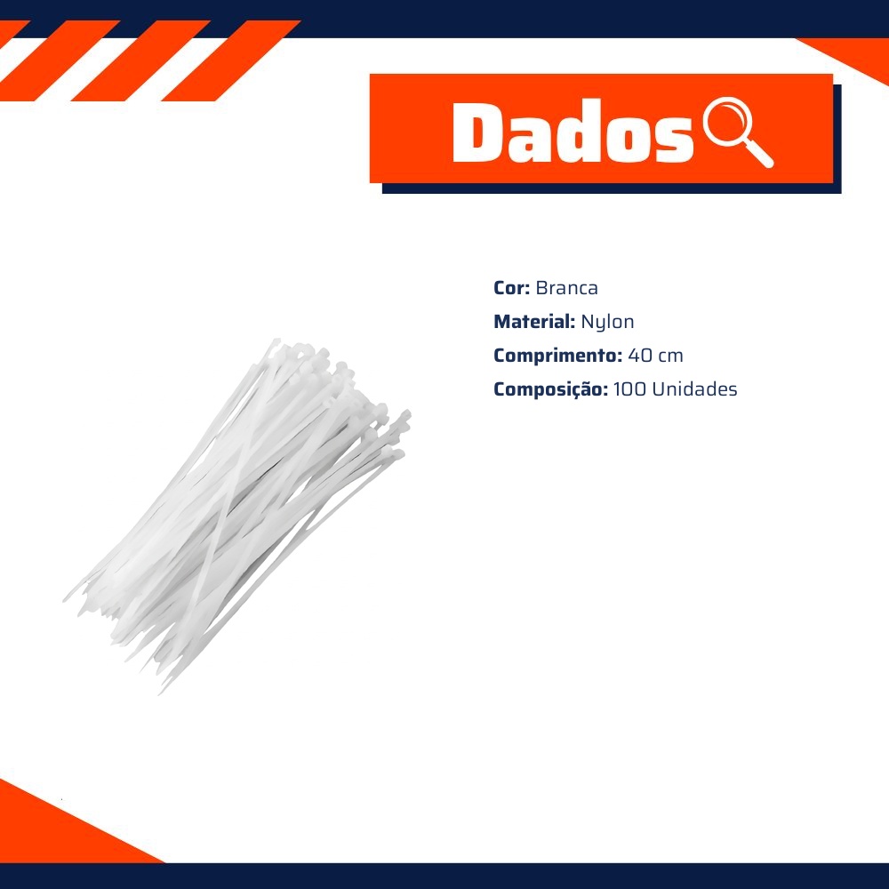 100 Abraçadeira Nylon 40cm Branca - DPaula - DP7.215B