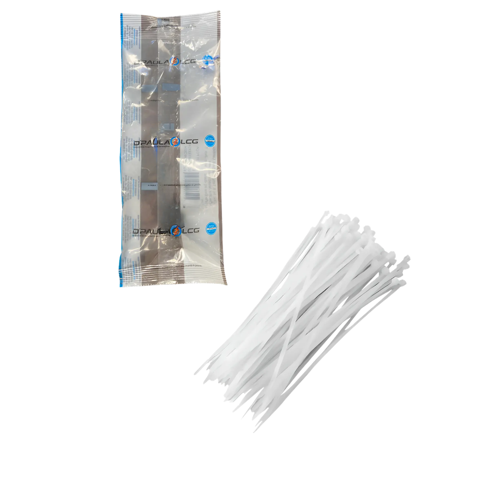 100 Abraçadeiras Nylon 7,4mm 23cm Branca - DPaula - DP7.214B
