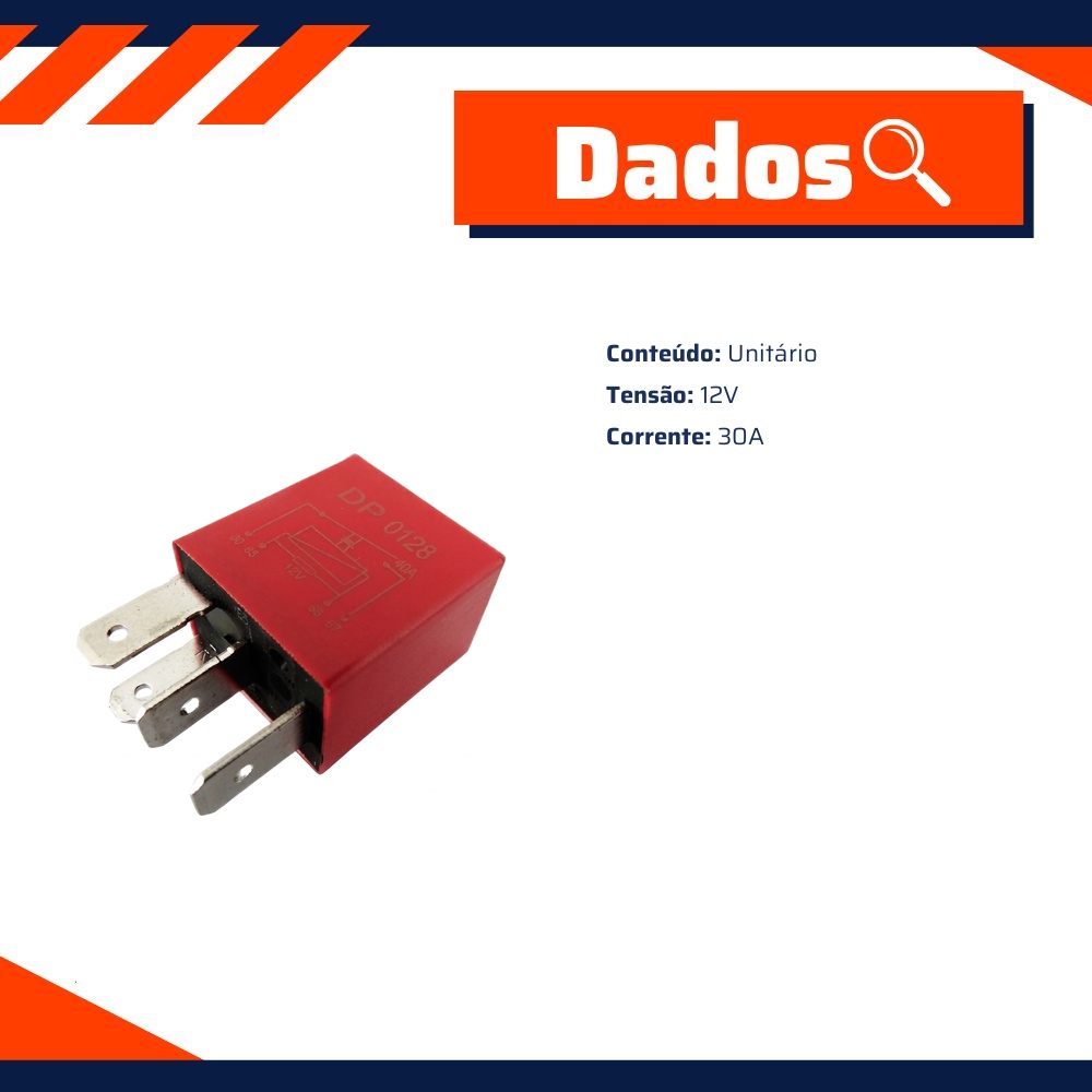 Mini Relê Auxiliar 12V 30A com Resistor - DPaula - DP25.0128