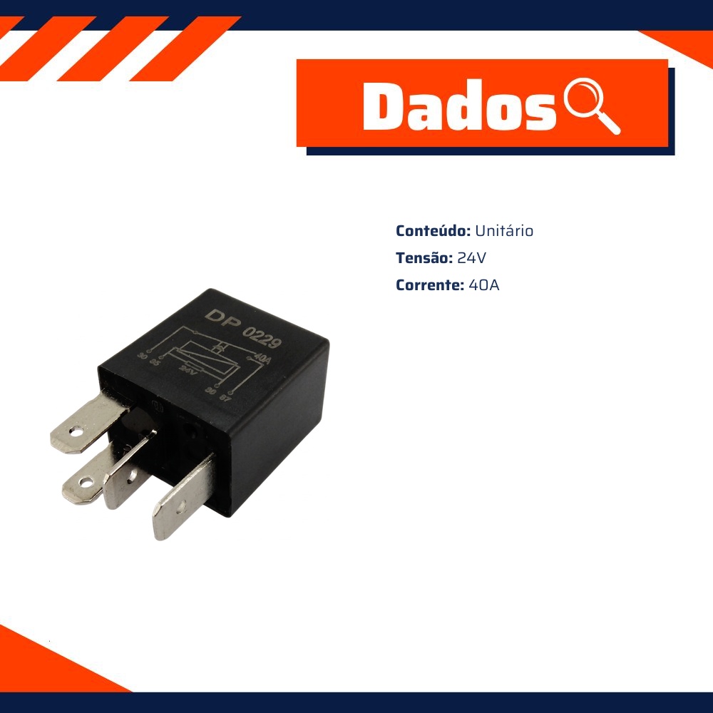 Mini Relê Auxiliar 24V 40A com Resistor - DPaula - DP25.0229