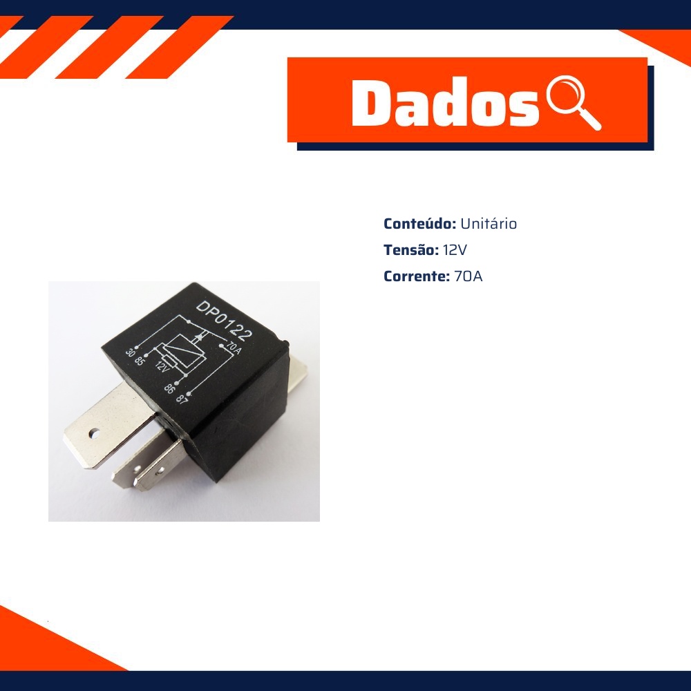 Relê Auxiliar 12V 70A - DPaula - DP25.0122