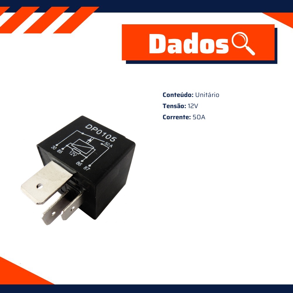 Relê Auxiliar 12V 50A - DPaula - DP25.0105