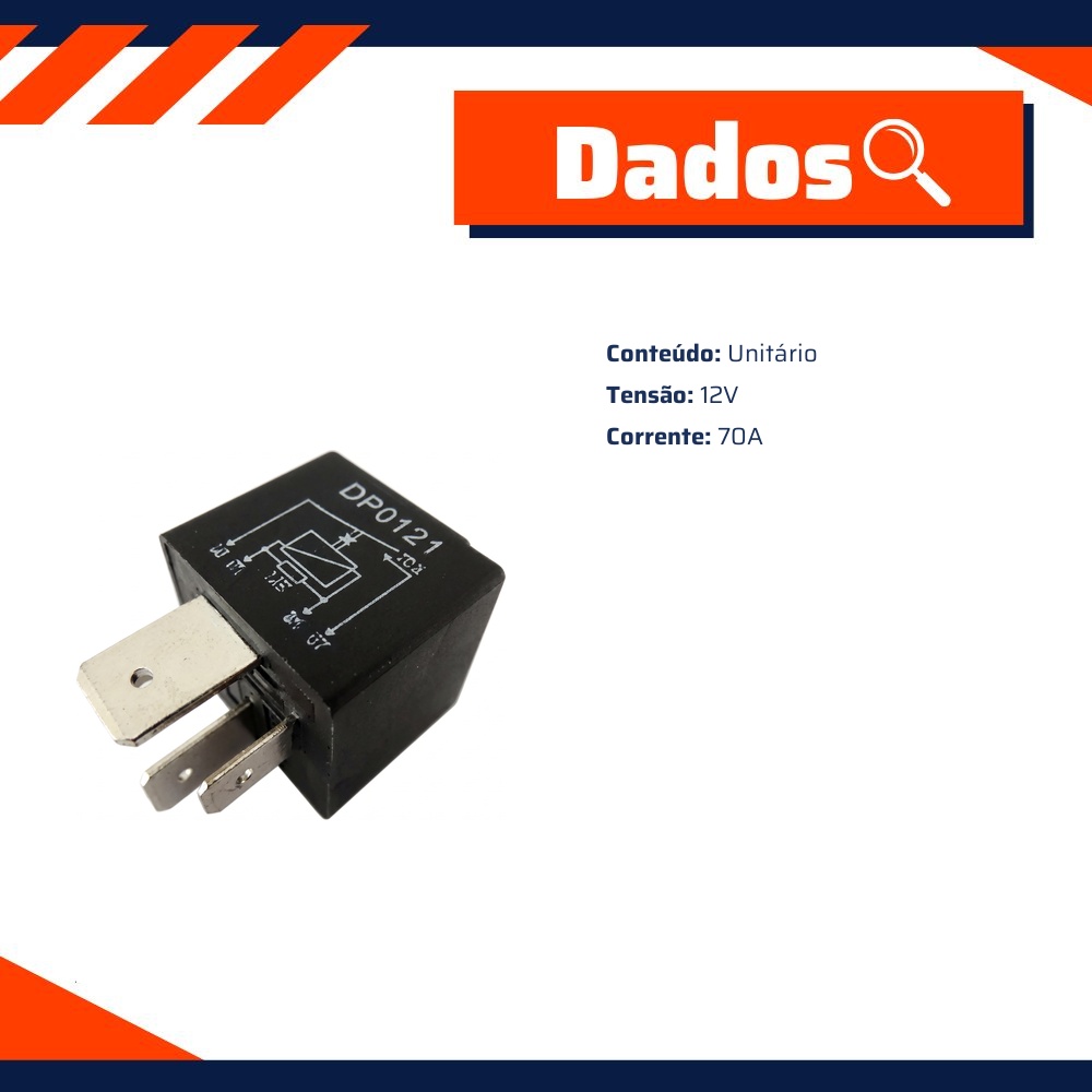Relê Auxiliar 12V 70A - DPaula - DP25.0121