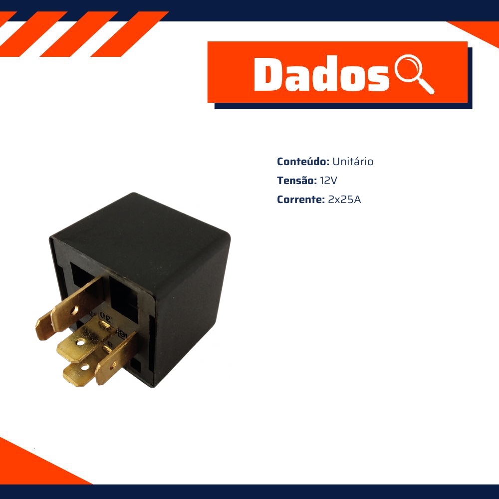 Relê Auxiliar Duplo 12V 2x25A - DPaula - DP25.0113