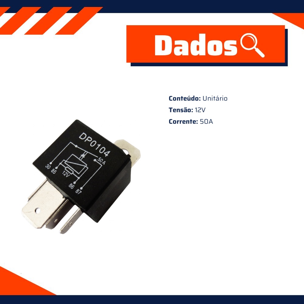 Relê Auxiliar 12V 50A com Suporte - DPaula - DP25.0104