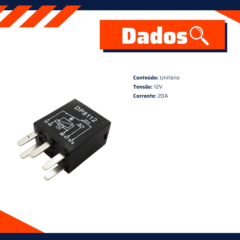 Relê Mini Auxiliar 12V 20A - DPaula - DP25.8112