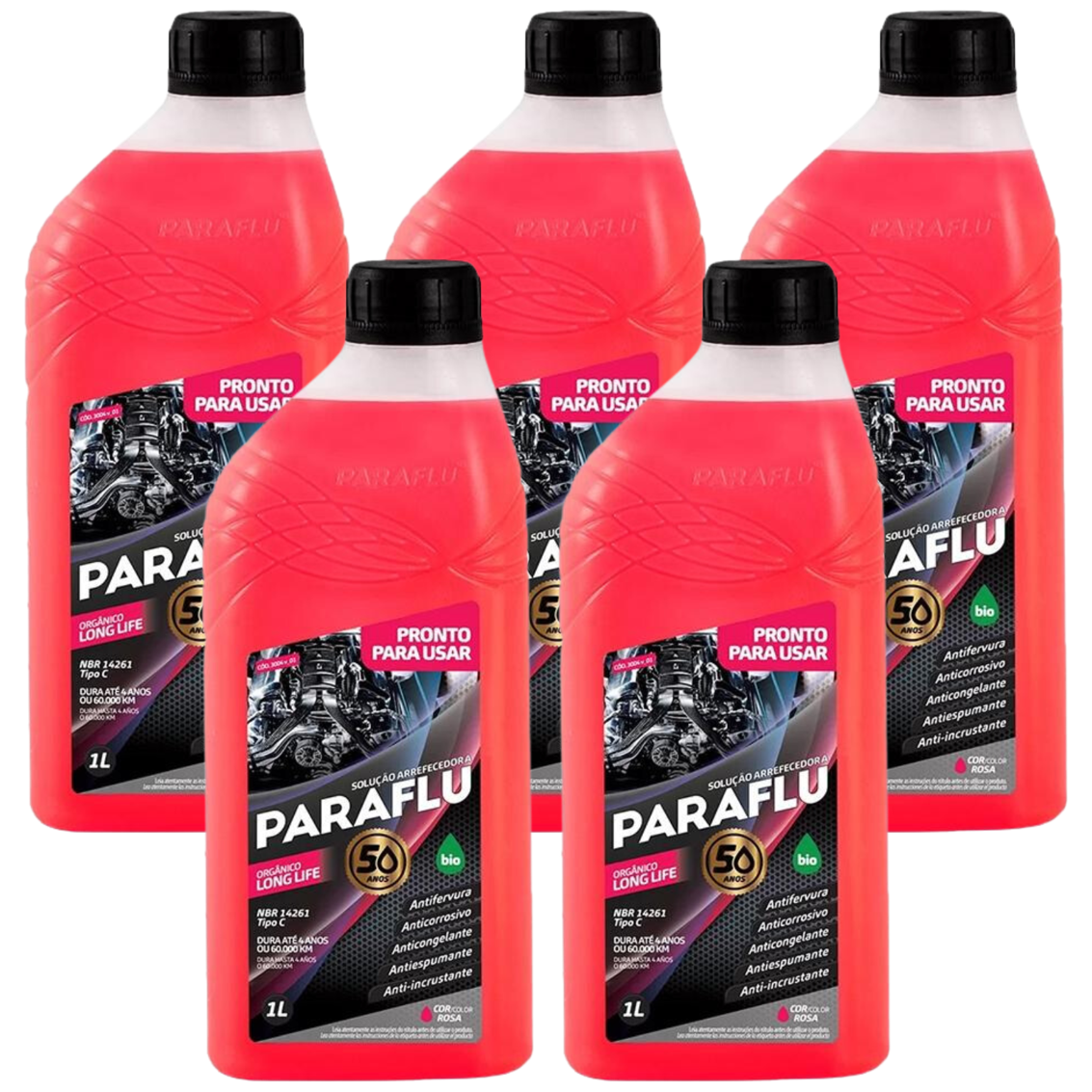 Kit 5 Litros Aditivo Radiador Pronto Para Uso Paraflu Bio Orgânico Rosa