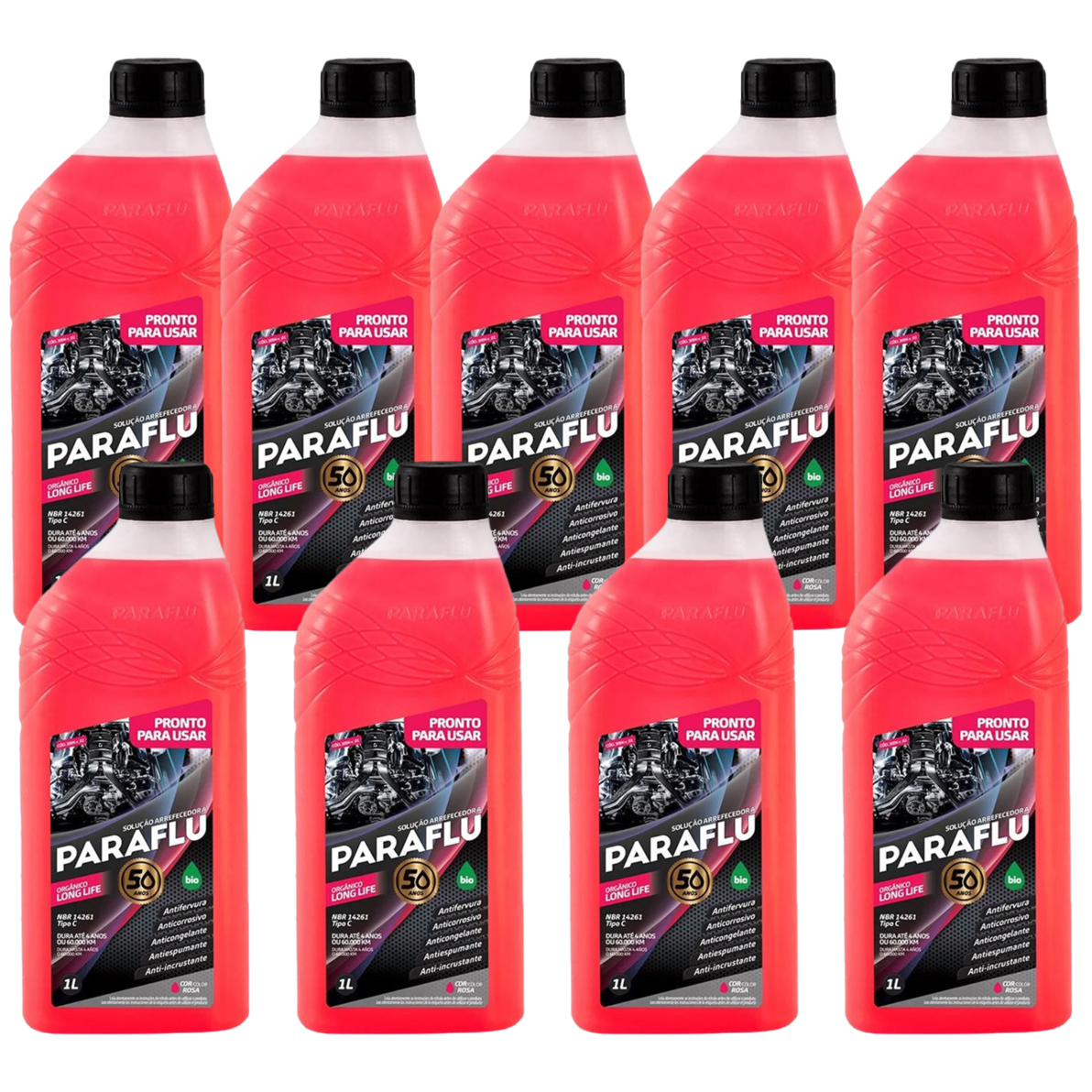 Kit 9 Litros Aditivo Radiador Pronto Para Uso Paraflu Bio Orgânico Rosa