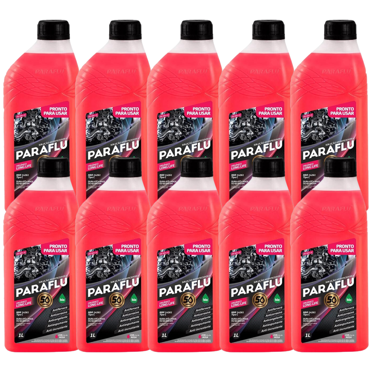 Kit 10 Litros Aditivo Radiador Pronto Para Uso Paraflu Bio Orgânico Rosa