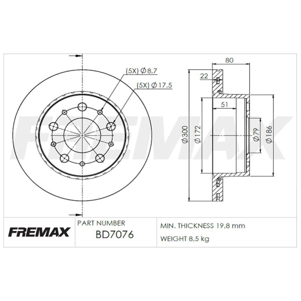 Disco de Freio Ventilado Traseiro 1 Unidade - Fremax - BD7076