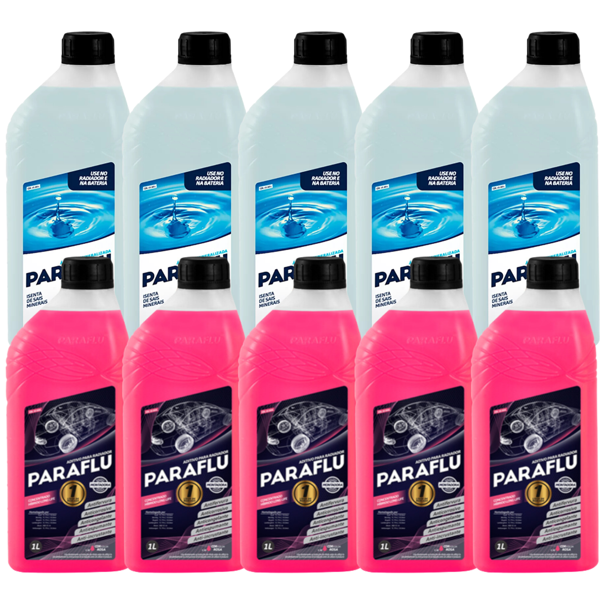 Kit 10 Litros com 5L Aditivo Radiador Rosa + 5L Água - Paraflu - 10-3031/10-3056