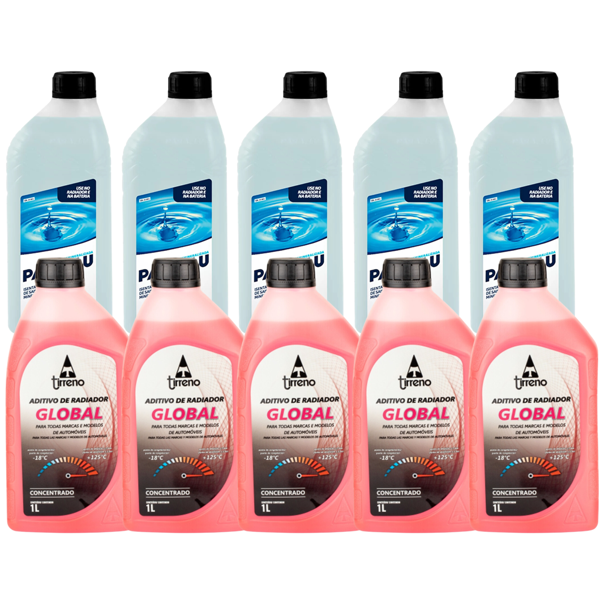Kit 10 Litros com 5L Aditivo Radiador Rosa + 5L Água - Paraflu/Tirreno - 10-3031/FLU/DS/279FU1