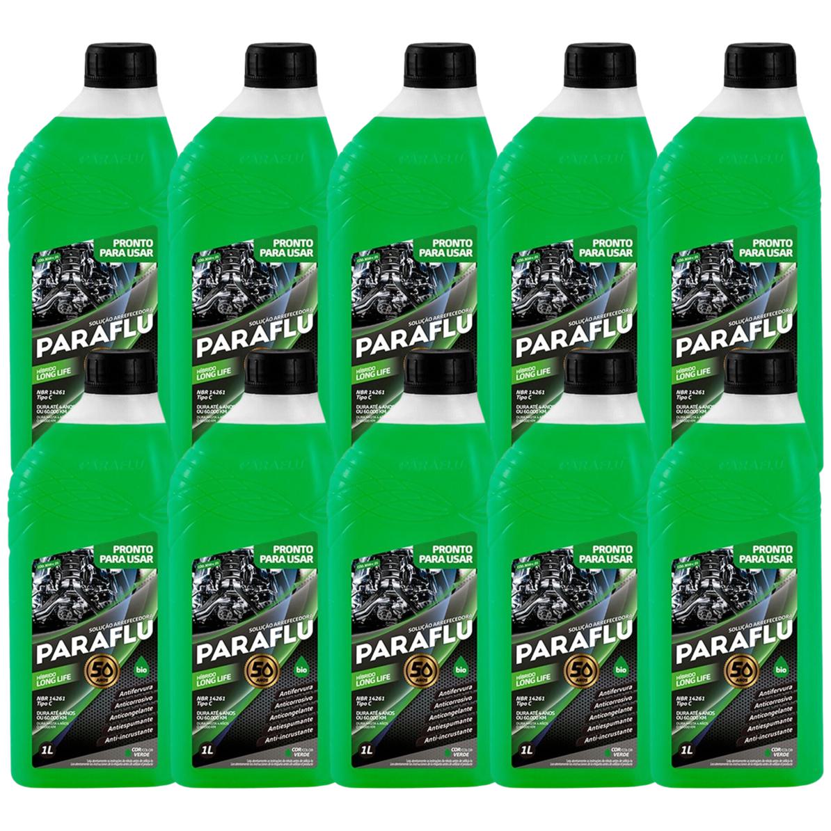 Kit 10 Litros Aditivo Radiador Pronto Para Uso Paraflu Bio Híbrido Verde