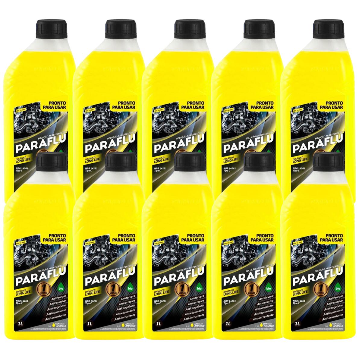 Kit 10 Litros Aditivo Radiador Pronto Para Uso Paraflu Bio Orgânico Amarelo