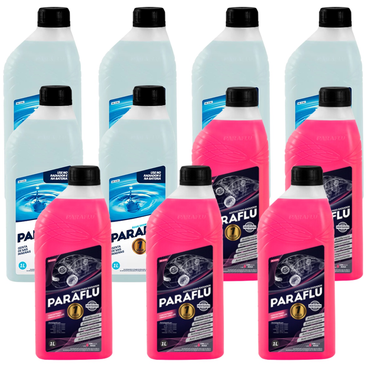 Kit 11 Litros com 5L Aditivo Radiador Rosa + 6L Água - Paraflu - 10-3031/10-3056