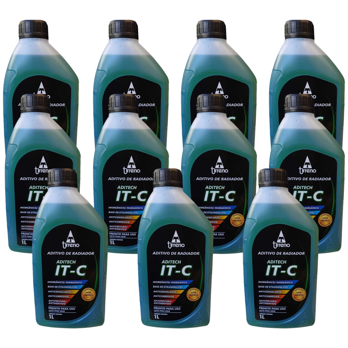Kit 11 Litros Aditivo Radiador Pronto Para Uso Tirreno Inorgânico IT-C Verde Veículos até anos 90