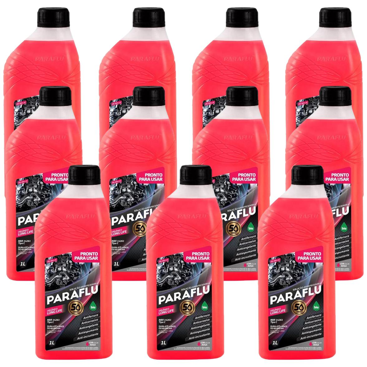 Kit 11 Litros Aditivo Radiador Pronto Para Uso Paraflu Bio Orgânico Rosa