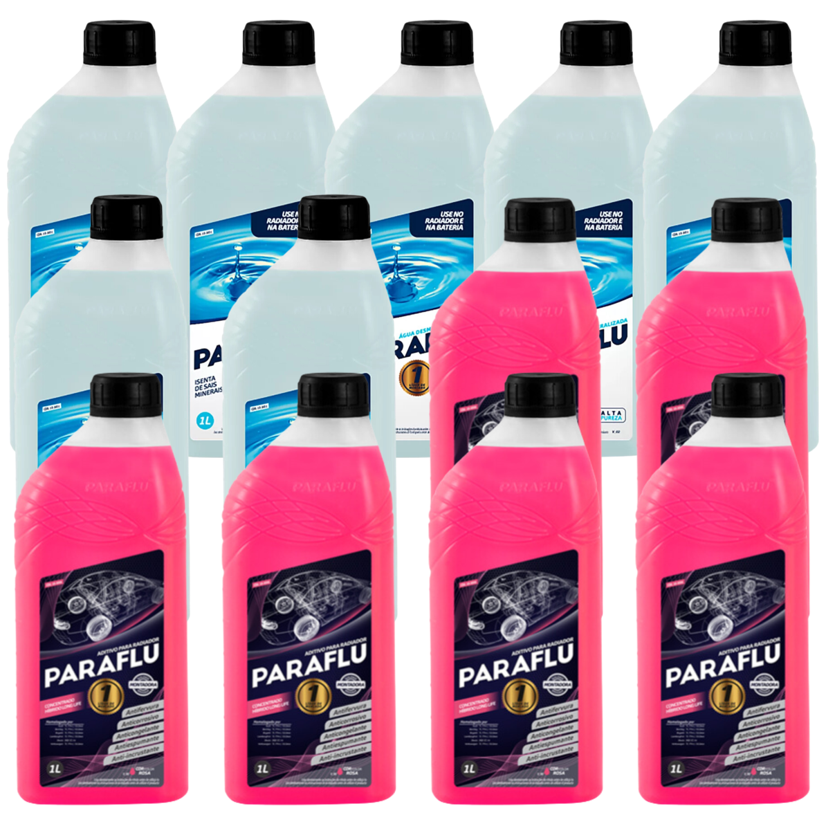 Kit 13 Litros com 6L Aditivo Radiador Rosa + 7L Água - Paraflu - 10-3031/10-3056