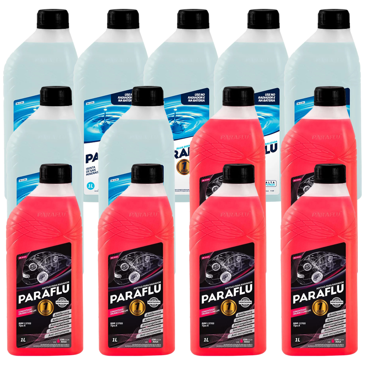 Kit 13 Litros com 6L Aditivo Radiador Paraflu Rosa Montadora Orgânico + 7L Água