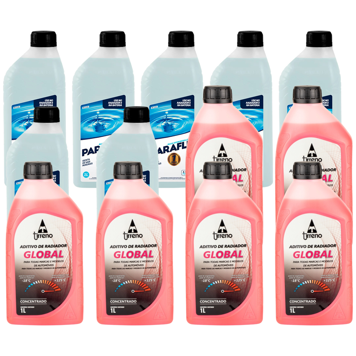 Kit 13 Litros com 6L Aditivo Radiador Rosa + 7L Água - Paraflu/Tirreno - 10-3031/FLU/DS/279FU1
