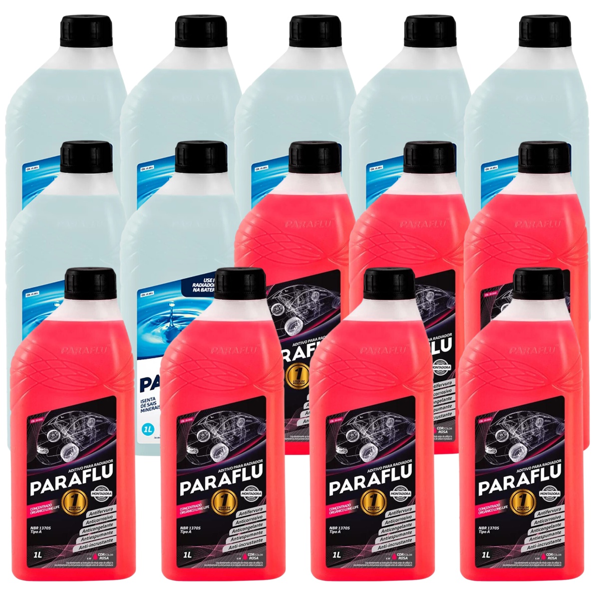 Kit 14 Litros com 7L Aditivo Radiador Paraflu Rosa Montadora Orgânico + 7L Água