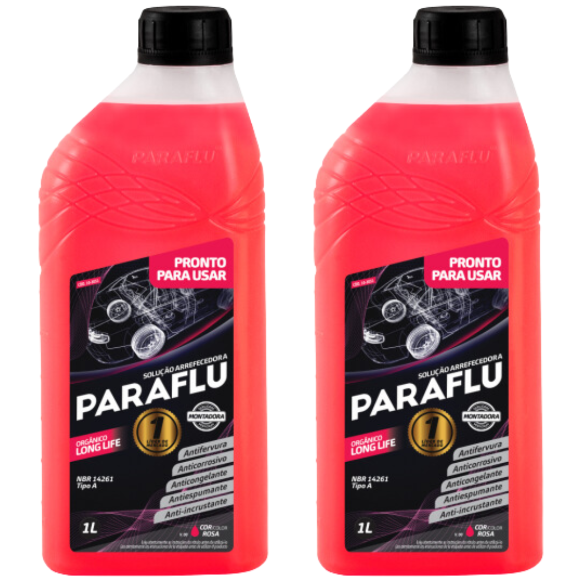 Kit 2 Litros Aditivo Radiador Rosa Pronto para Uso - Paraflu - 10-3051