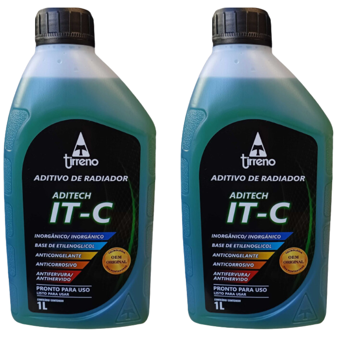 Kit 2 Litros Aditivo Radiador Verde Pronto para Uso - Tirreno - FLU/DS/308FU1