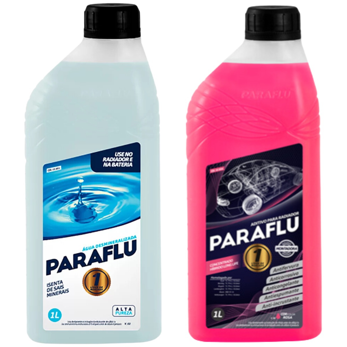 Kit 2 Litros com 1L Aditivo Radiador Rosa + 1L Água - Paraflu - 10-3031/10-3056