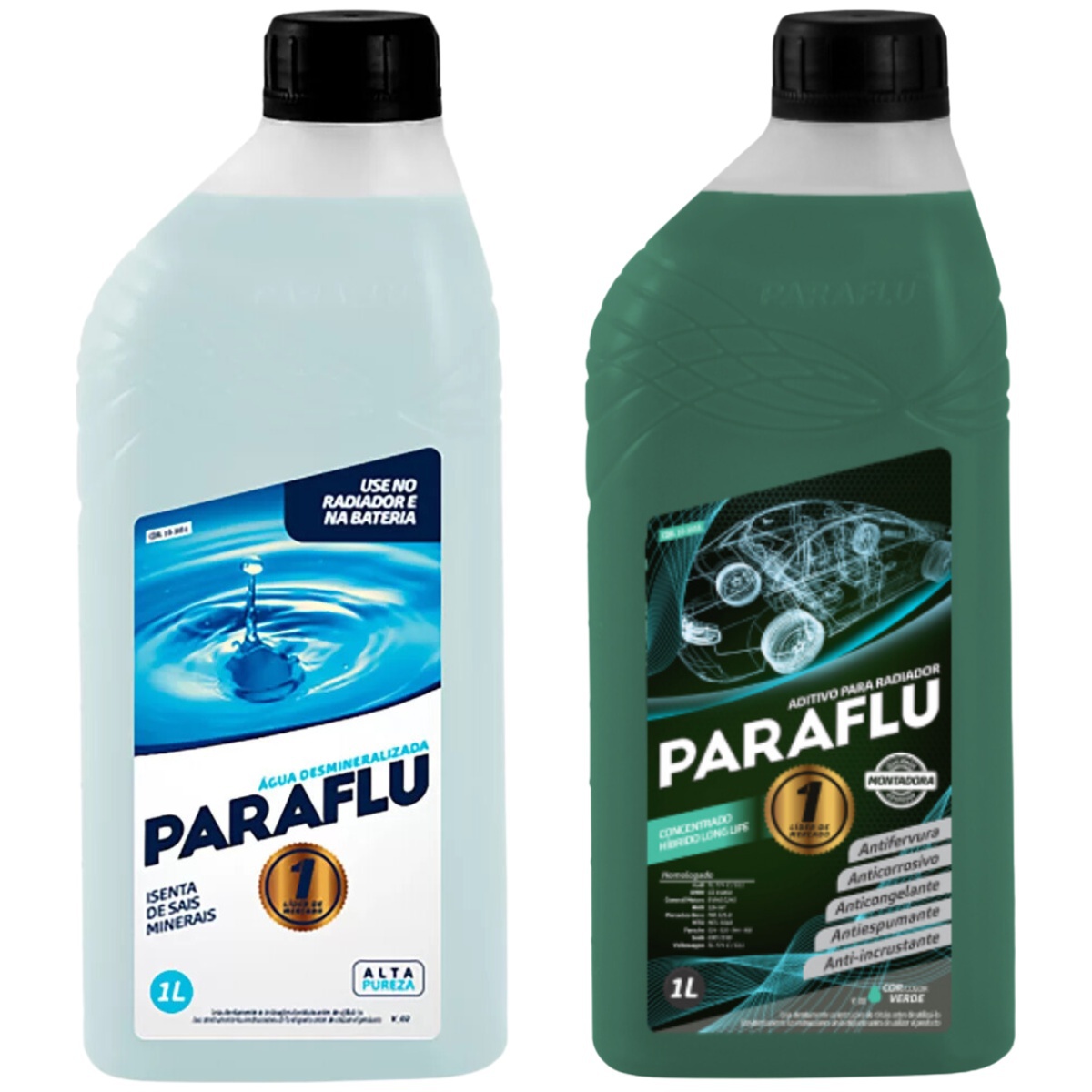 Kit 2 Litros com 1L Aditivo Radiador Verde + 1L Água - Paraflu - 10-3031/10-3055