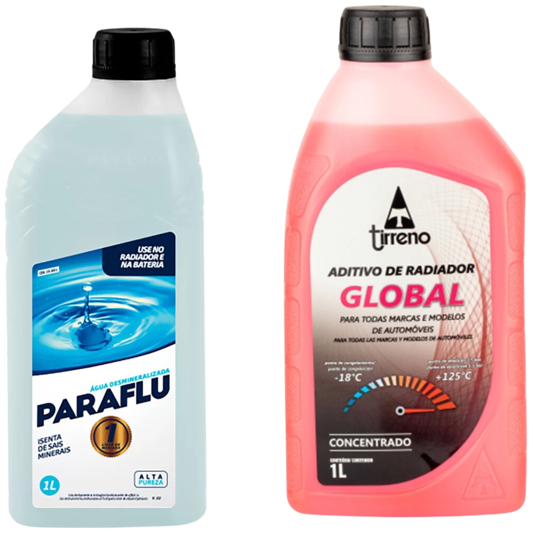 Kit 2 Litros com 1L Aditivo Radiador Rosa + 1L Água - Paraflu/Tirreno - 10-3031/FLU/DS/279FU1