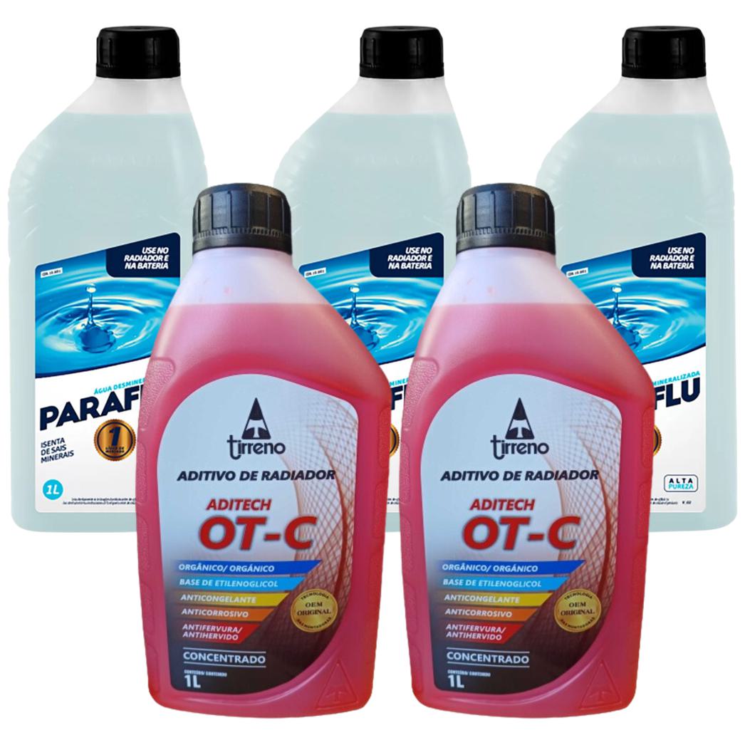 Kit 2 Litros Aditivo Radiador Tirreno Laranja + 3 Litros Água Desmineralizada - Paraflu/Tirreno - 10-3031/FLU/DS/303FU1