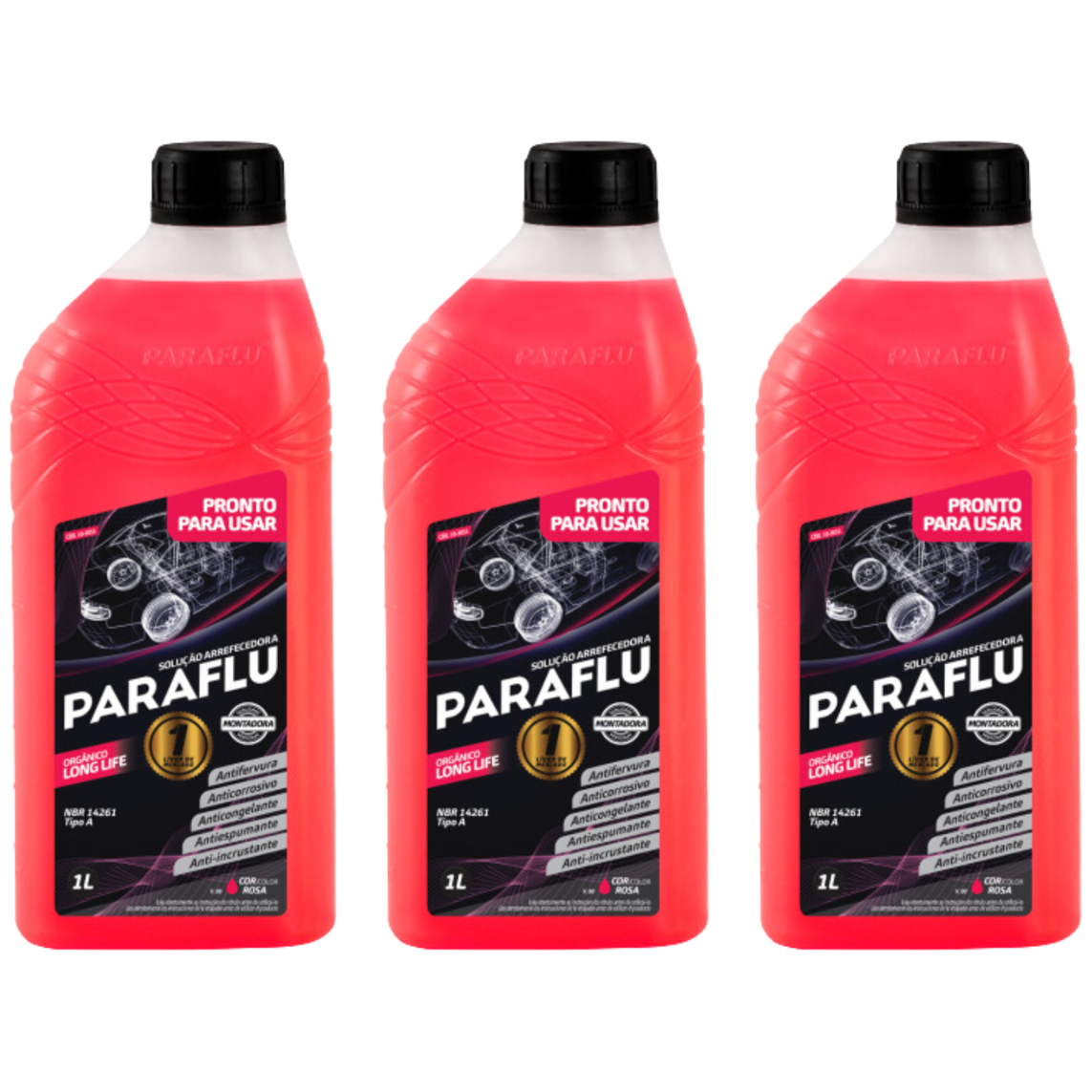 Kit 3 Litros Aditivo Radiador Rosa Pronto para Uso - Paraflu - 10-3051