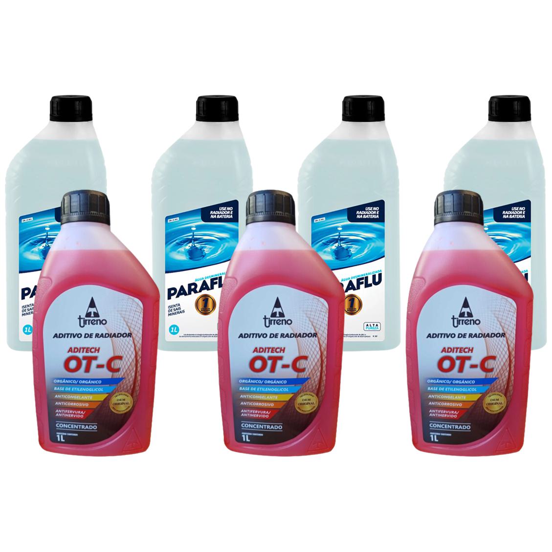 Kit 3 Litros Aditivo Radiador Concentrado Tirreno Orgânico OT-C Laranja + 4 Litros Água Desmineralizada