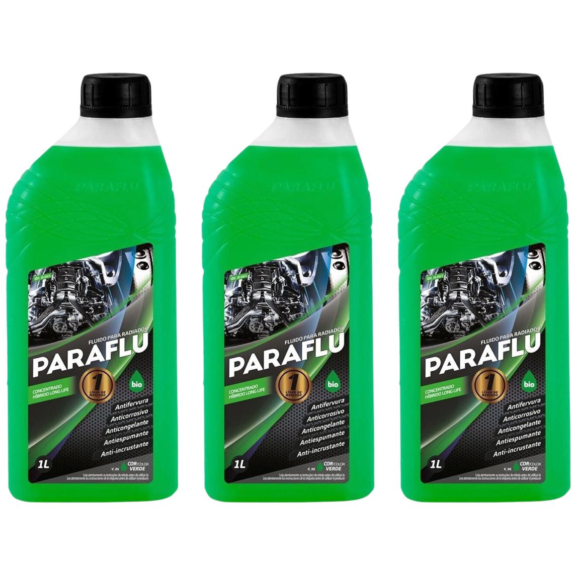Kit 3 Litros Aditivo Radiador Concentrado Paraflu Bio Híbrido Verde