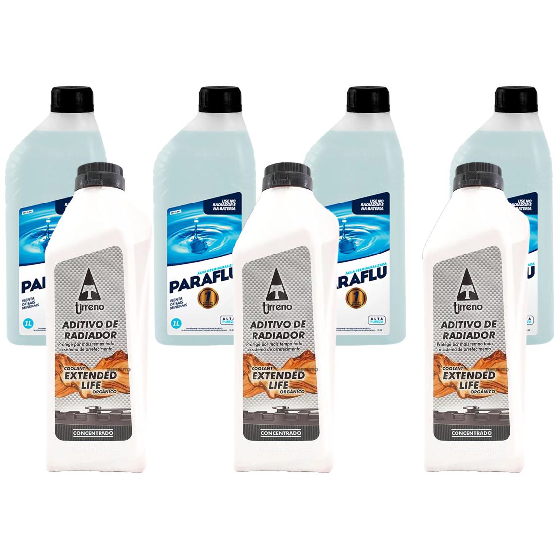 Kit 3L Aditivo Radiador Extended Life Tirreno + 4L Água Desmineralizada Paraflu