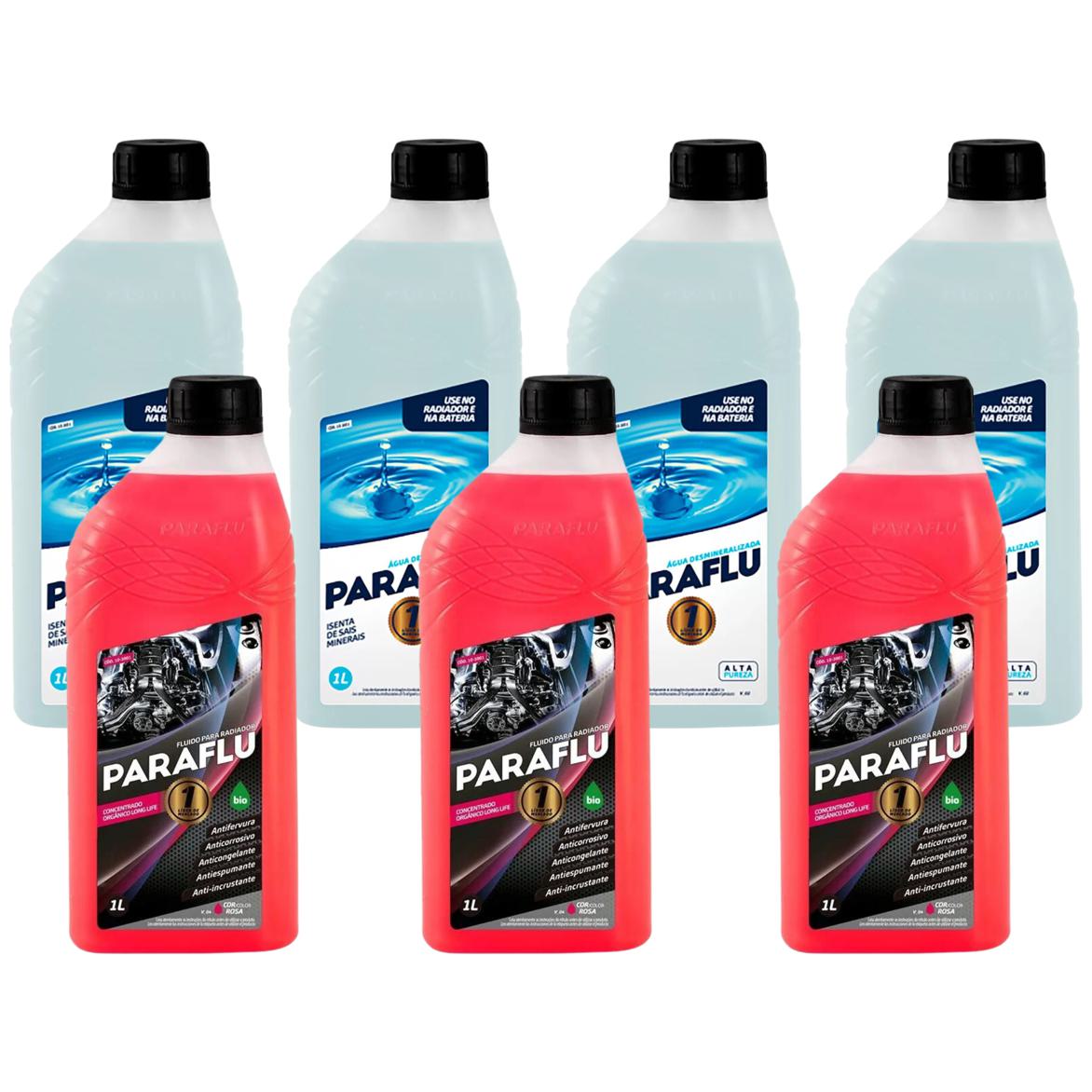 Kit 3 Litros Aditivo Radiador Paraflu Bio Orgânico Rosa + 4 L Água