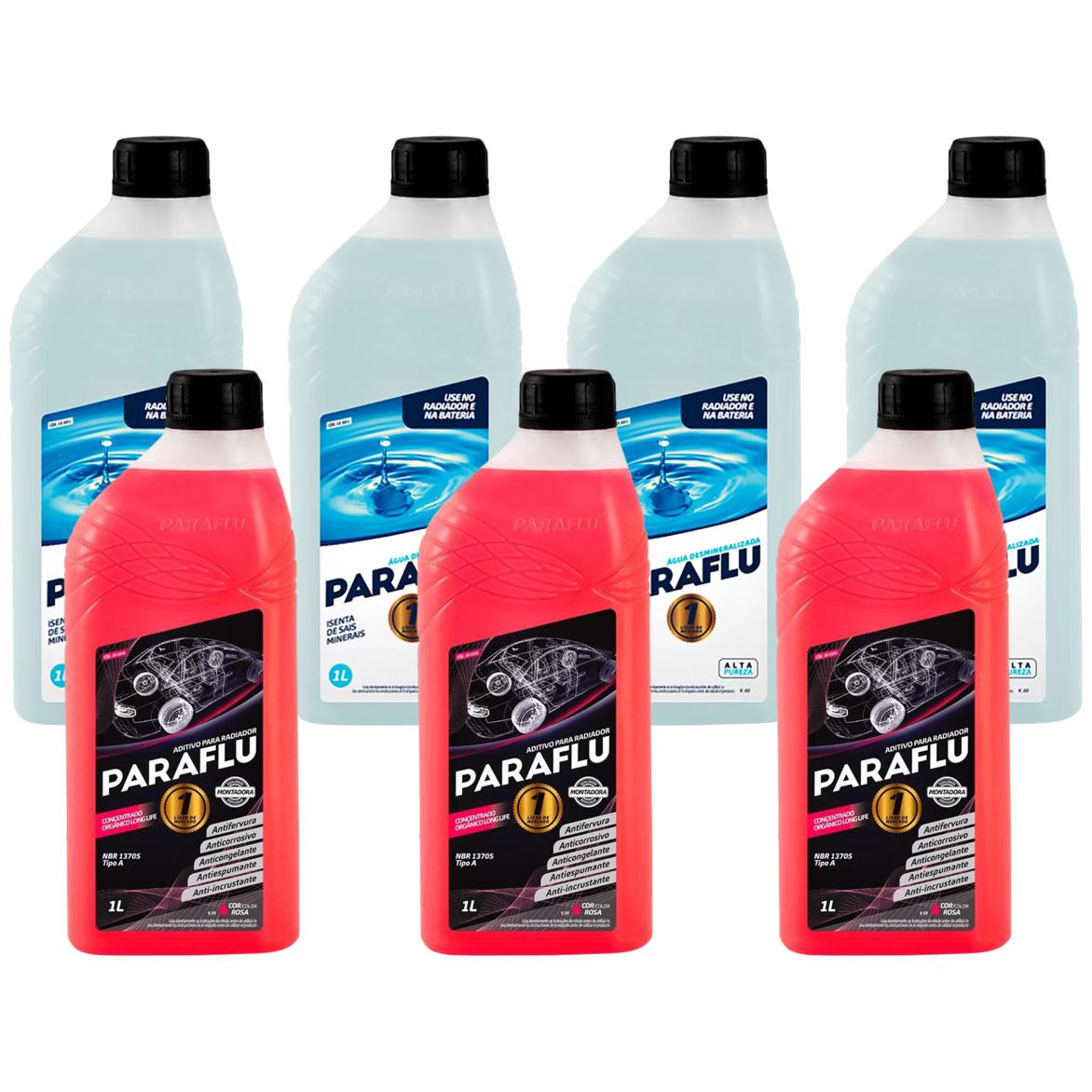 Kit 3 Litros Aditivo Radiador Rosa Montadora Orgânico + 4 Litros Água - Paraflu - 10-3010/10-3031