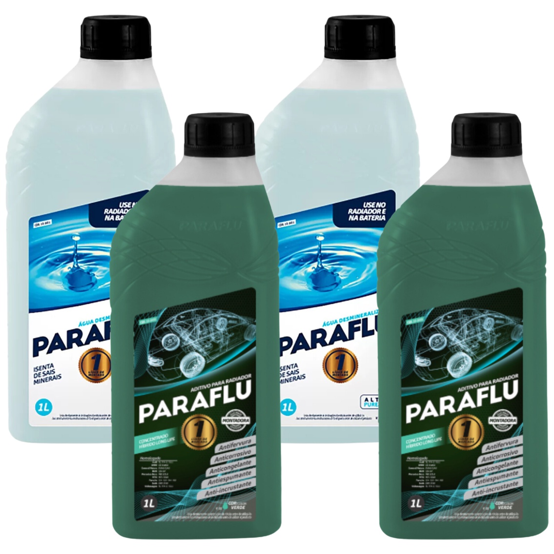 Kit 4 Litros com 2L Aditivo Radiador Verde + 2L Água - Paraflu - 10-3031/10-3055